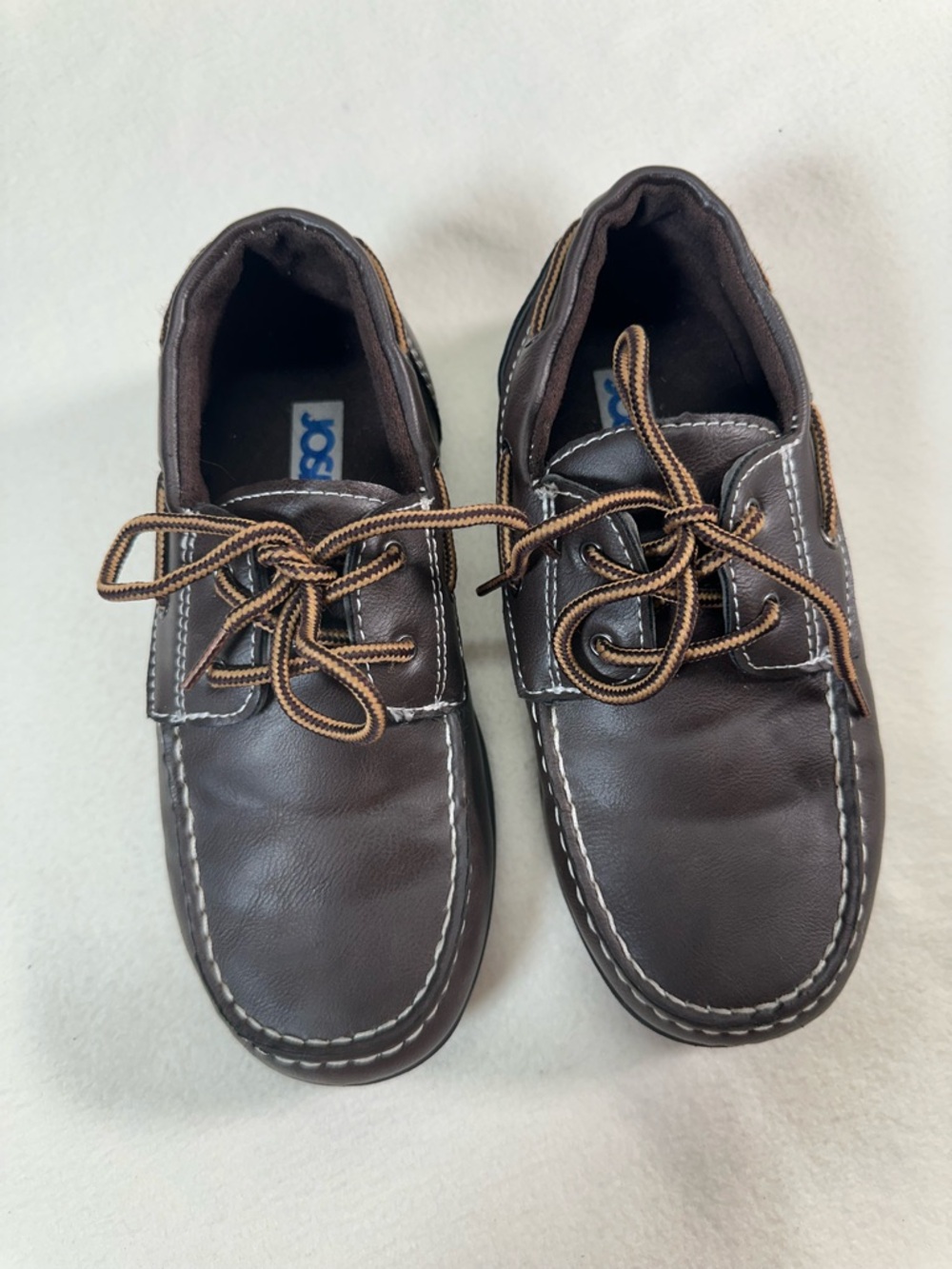 Josmo Kids’ Dark Brown Moccasin Boat Shoes Contrast Stitching Size 1 - Picture 2 of 5